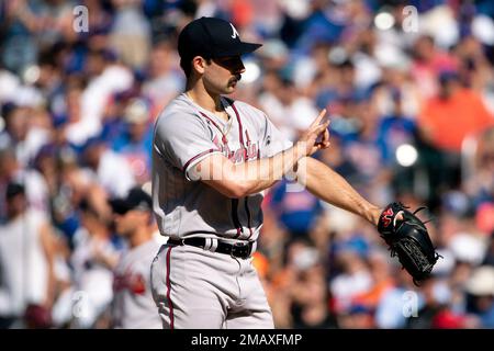 Atlanta Braves starting pitcher Spencer Strider (99) gestures to the  infield during a MLB regular season game between the Chicago White Sox and  Atlant Stock Photo - Alamy