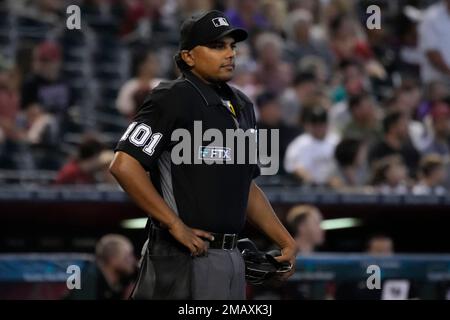 MLB umpire Erich Bacchus (101) in the first inning during a
