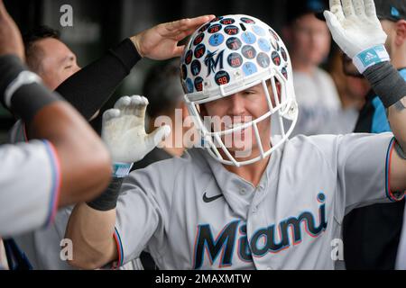 MIAMI, FL - MAY 12: Miami Marlins center fielder Peyton Burdick (6
