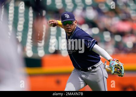 Detroit Tigers shortstop Isaac Paredes plays during the fourth inning of a  baseball game, Saturday, June 12, 2021, in Detroit. (AP Photo/Carlos Osorio  Stock Photo - Alamy