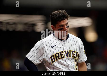 Milwaukee Brewers' Luis Urias bats during a baseball game against the Miami  Marlins, Saturday, May 14, 2022, in Miami. (AP Photo/Lynne Sladky Stock  Photo - Alamy