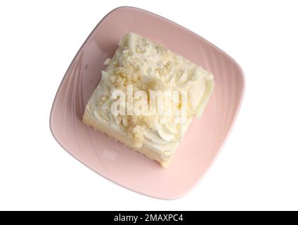 Vanilla cake in a plate on a white background Stock Photo
