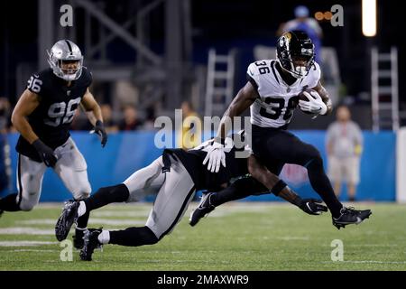 Jacksonville Jaguars running back Mekhi Sargent warms up before