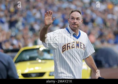 Paul Molitor sports a National Baseball Hall of Fame cap and jersey as he  participates in a New York news conference, Wednesday Jan. 7, 2004. Molitor  and Dennis Eckersley were elected to