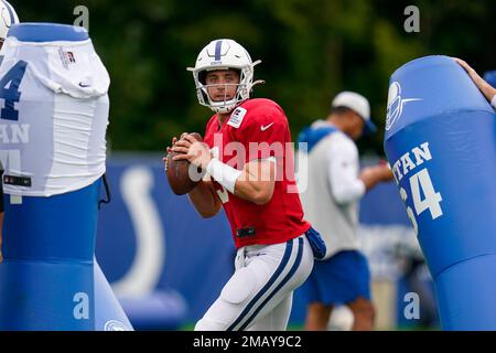 Indianapolis Colts quarterback Jack Coan runs on the field during the  second half of a preseason NFL football game against the Buffalo Bills in  Orchard Park, N.Y., Saturday, Aug. 13, 2022. (AP