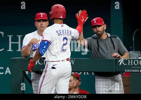 This is a 2022 photo of Marcus Semien of the Texas Rangers' baseball team.  (AP Photo/Darryl Webb Stock Photo - Alamy