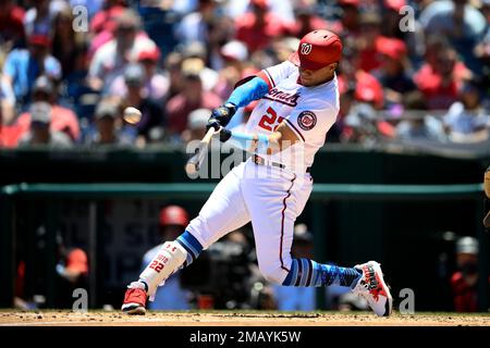 FILE - Washington Nationals' Juan Soto celebrates his home run during the  eighth inning of a baseball game against the Atlanta Braves, on July 17,  2022, in Washington. The San Diego Padres