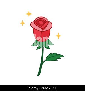 Hand drawn Rose icon. Vector illustration in Doodle style. Design icon, print, logo, symbol, decor. Valentines day gift, present. Stock Vector