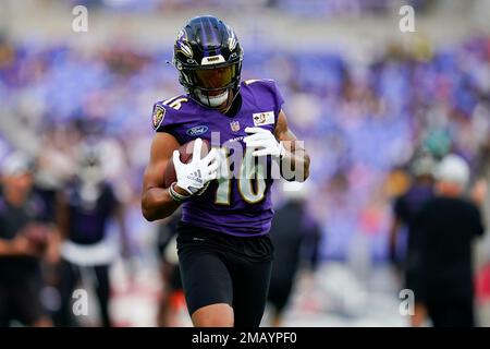 Baltimore Ravens wide receiver Tylan Wallace works out during the team's  NFL football training camp practice at M&T Stadium, Saturday, July 30, 2022,  in Baltimore. (AP Photo/Julio Cortez Stock Photo - Alamy