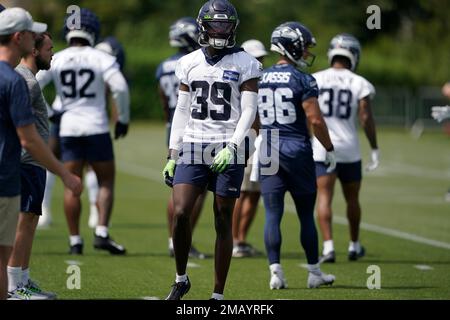 Seattle Seahawks defensive back Tariq Woolen is pictured during an NFL  football game against the Atlanta Falcons, Sunday, Sept. 25, 2022, in  Seattle. The Falcons won 27-23. (AP Photo/Stephen Brashear Stock Photo -  Alamy