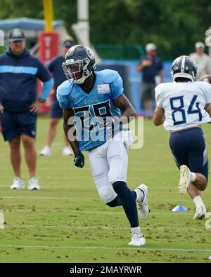 T-Rac, the Tennessee Titans mascot, poses for a picture with fans at a  training camp practice at the NFL football team's practice facility  Saturday, July 30, 2022, in Nashville, Tenn. (AP Photo/Mark