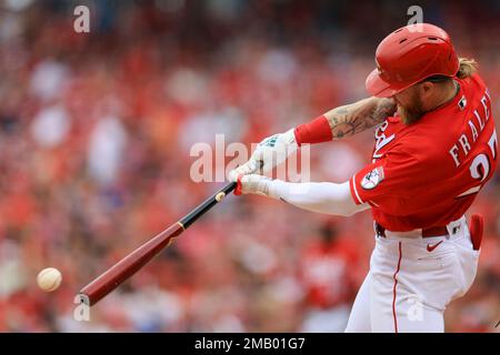 This is a 2022 photo of Mike Moustakas of the Cincinnati Reds baseball team  taken Friday, March 18, 2022, in Goodyear, Ariz. (AP Photo/Charlie Riedel  Stock Photo - Alamy