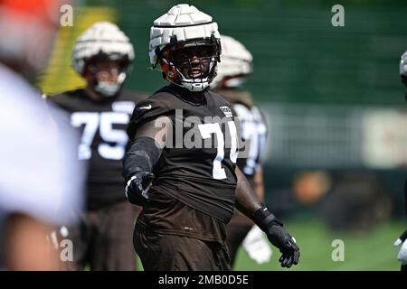 Cleveland Browns offensive tackle Chris Hubbard (74) looks to make a block  during an NFL football game against the Indianapolis Colts, Sunday, Oct.  11, 2020, in Cleveland. (AP Photo/Kirk Irwin Stock Photo - Alamy