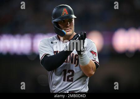 Arizona Diamondbacks' Daulton Varsho celebrates his three-run home run  against the San Francisco Giants during the eighth inning of a baseball  game Tuesday, July 5, 2022, in Phoenix. (AP Photo/Ross D. Franklin