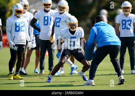 Los Angeles Chargers first-round draft pick Zion Johnson answers questions  during a news conference at the NFL football team's training facility  Friday, April 29, 2022, in Costa Mesa, Calif. (AP Photo/Kyusung Gong