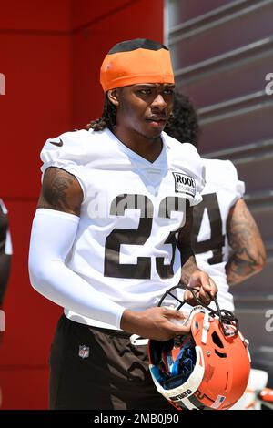 Cleveland Browns cornerback Martin Emerson Jr. looks on during the NFL  football team's training camp, Thursday, July 28, 2022, in Berea, Ohio. (AP  Photo/Nick Cammett Stock Photo - Alamy