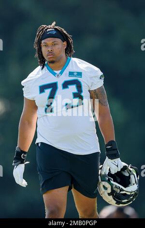 Carolina Panthers guard Michael Jordan stands on the field at the