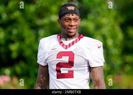 Washington Commanders wide receiver Dyami Brown (2) arrives for practice at  the team's NFL football training facility, Tuesday, Aug. 16, 2022, in  Ashburn, Va. (AP Photo/Alex Brandon Stock Photo - Alamy