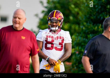 Washington Commanders wide receiver Kyric McGowan catches a pass during  practice at the team's NFL football training facility, Monday, Aug. 15,  2022, in Ashburn, Va. (AP Photo/Alex Brandon Stock Photo - Alamy