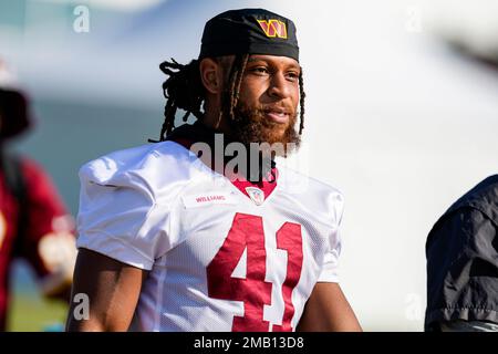 Washington Commanders running back Jonathan Williams (41) runs during an  NFL preseason football game against the Carolina Panthers, Saturday, Aug.  13, 2022 in Landover. (AP Photo/Daniel Kucin Jr Stock Photo - Alamy