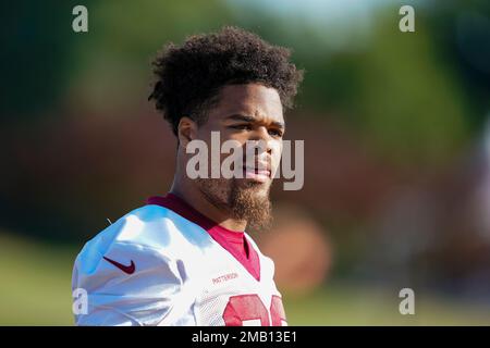 Washington Commanders running back Jaret Patterson (32) runs the ball  during the second half of a