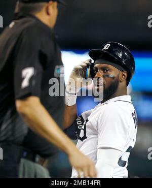 Detroit Tigers' Akil Baddoo plays during a baseball game, Monday, Aug. 7,  2023, in Detroit. (AP Photo/Carlos Osorio Stock Photo - Alamy