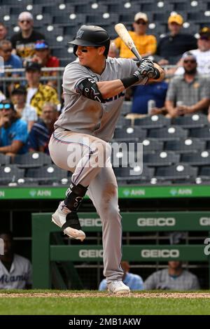 Miami Marlins JJ Bleday (67) bats during a Major League Spring Training  game against the Washington Nationals on March 20, 2021 at FITTEAM Ballpark  of the Palm Beaches in Palm Beach, Florida. (