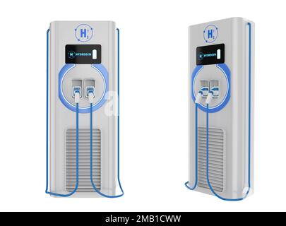 3d rendering EV hydrogen charging station or electric vehicle recharging station isolated on white Stock Photo