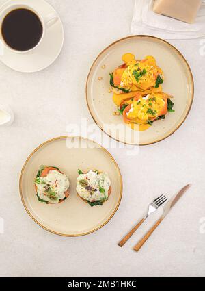 Two egg sandwich dishes with salmon Stock Photo