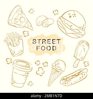 street food hand drawn vector illustration and vector Stock Vector