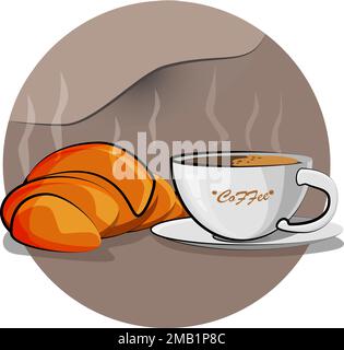 Delicious croissant with fragrant coffee is the best breakfast Stock Vector