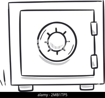Money safe doodle. Save box hand drawn sketch style icon. Money bank, financial safety doodle drawn concept. Vector illustration. Stock Vector