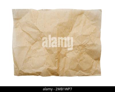 Square piece of crumpled folded parchment paper isolated on white, clipping path Stock Photo