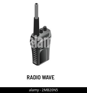Radio set or walkie talkie radiowave isolated object vector communication equipment portable or mobile device with antenna receiving and transmitting Stock Vector