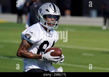 Las Vegas Raiders' Keelan Cole Sr. catches a pass during a