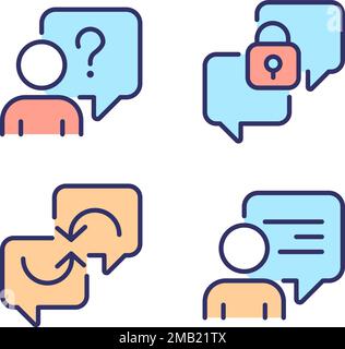 Speech bubbles for communication pixel perfect RGB color icons set Stock Vector
