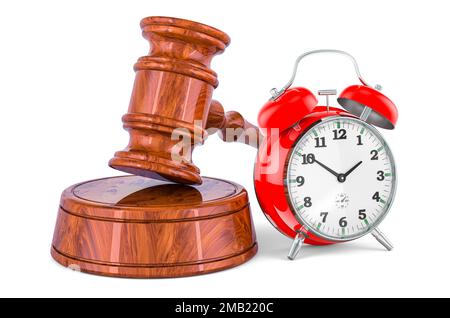 Wooden Gavel with alarm clock. 3D rendering isolated on white background Stock Photo