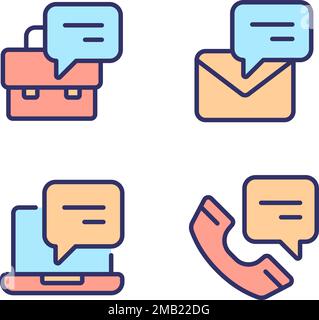 Chat balloons in corporate communication pixel perfect RGB color icons set Stock Vector