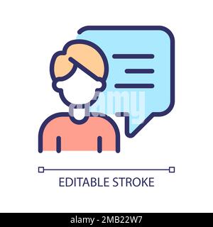 Talking man with chat bubble pixel perfect RGB color icon Stock Vector