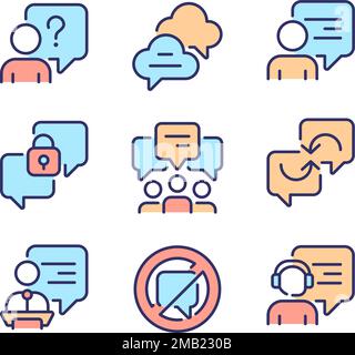 Speech balloons pixel perfect RGB color icons set Stock Vector