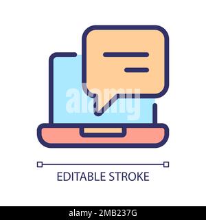 Laptop with speech bubble pixel perfect RGB color icon Stock Vector
