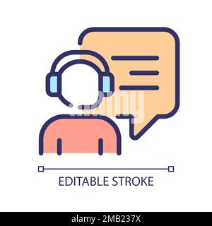 Interact with call centre operator pixel perfect RGB color icon Stock Vector