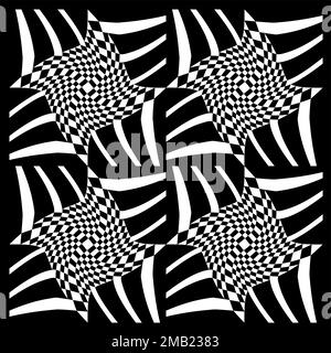 Abstract Distorted Chess Background black and white checkered background. Geometric pattern with visual distortion effect. Stock Vector