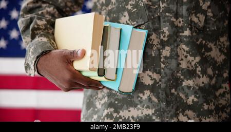 Young Student Soldier In Uniform. Veteran Study Stock Photo