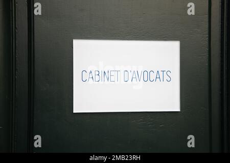 lawyer office means cabinet avocat text sign french on wall door building counsel entrance solicitor in France Stock Photo