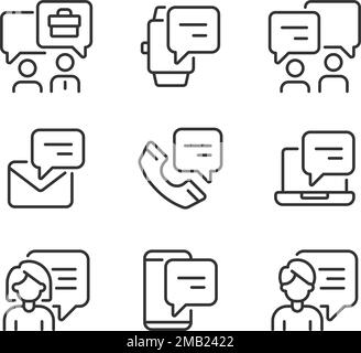 Chat bubbles in business pixel perfect linear icons set Stock Vector