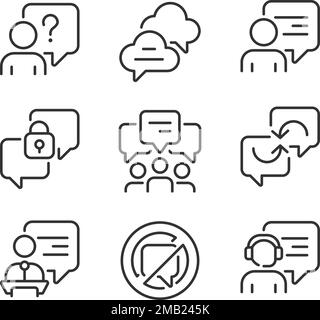 Speech balloons pixel perfect linear icons set Stock Vector