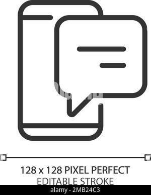 Smartphone with speech bubble pixel perfect linear icon Stock Vector