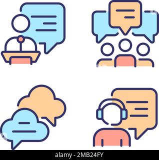 Speech bubbles in different spheres pixel perfect RGB color icons set Stock Vector
