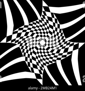 Abstract Distorted Chess Background black and white checkered background. Geometric pattern with visual distortion effect. Stock Vector